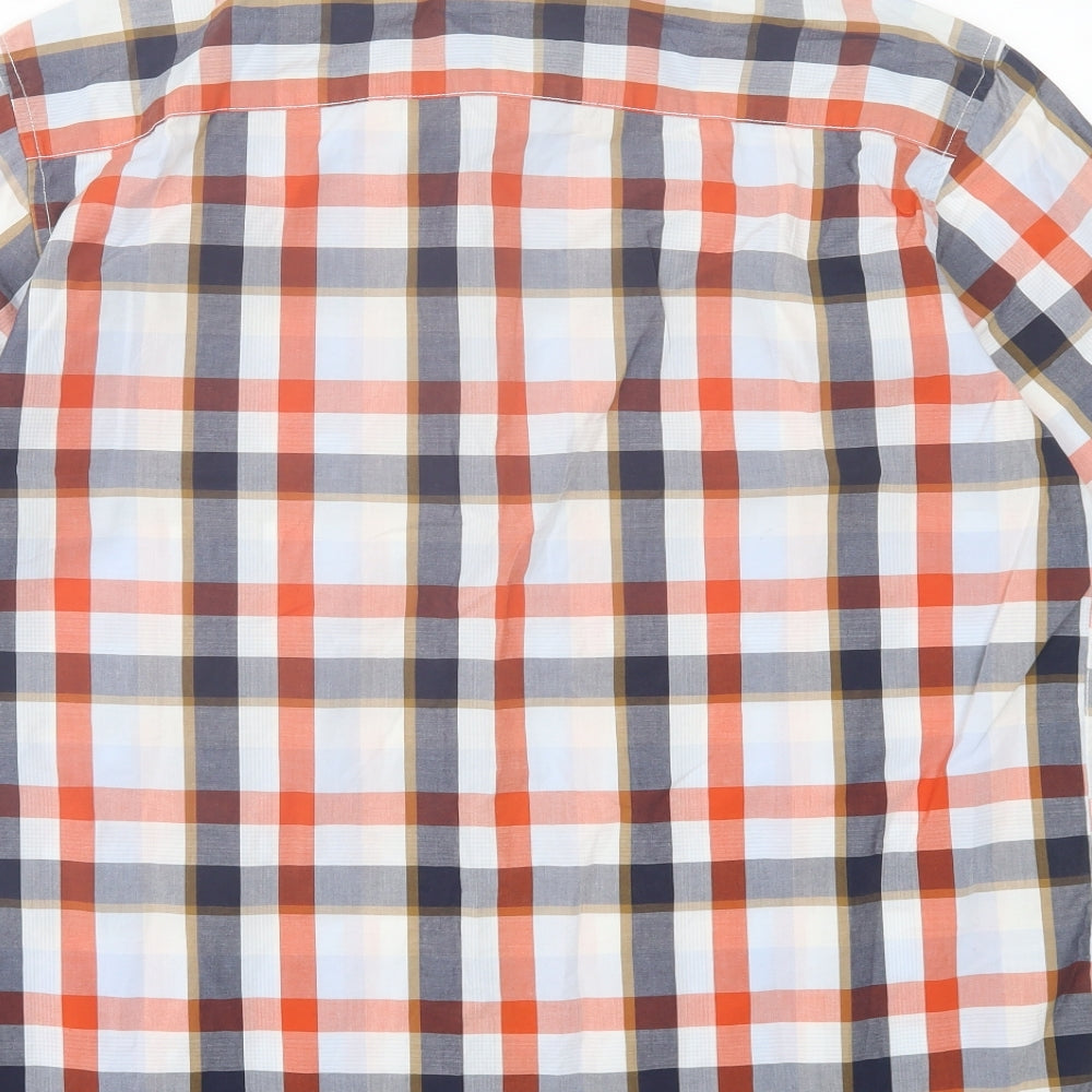 Blue Harbour Mens Orange Plaid Cotton Button-Up Size XL Collared Button