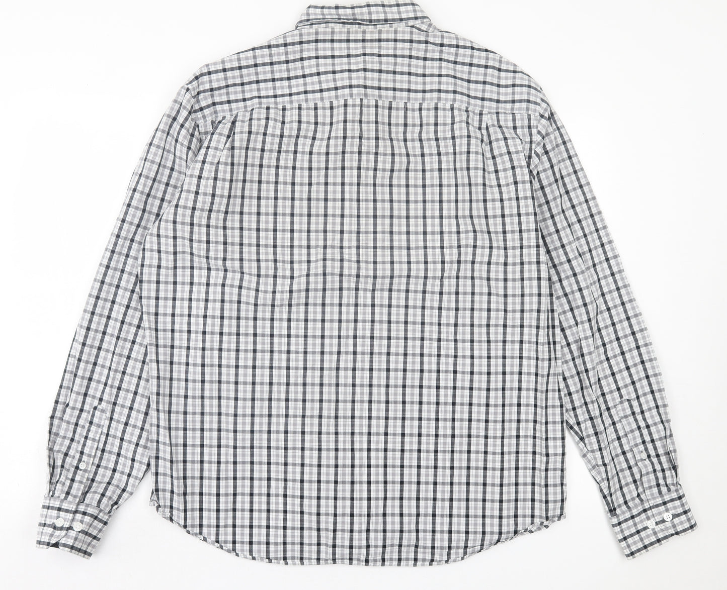 Marks and Spencer Mens Grey Plaid Cotton Button-Up Size XL Collared Button