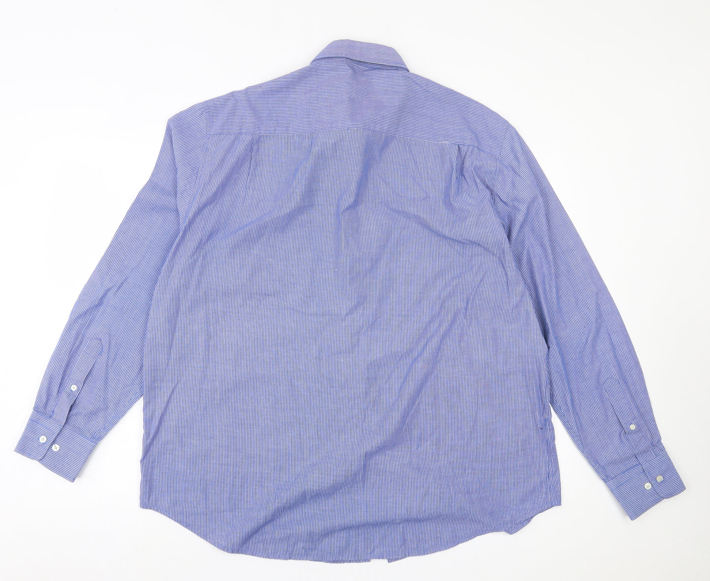 Select Mens Blue Striped Polyester Button-Up Size XL Collared Button