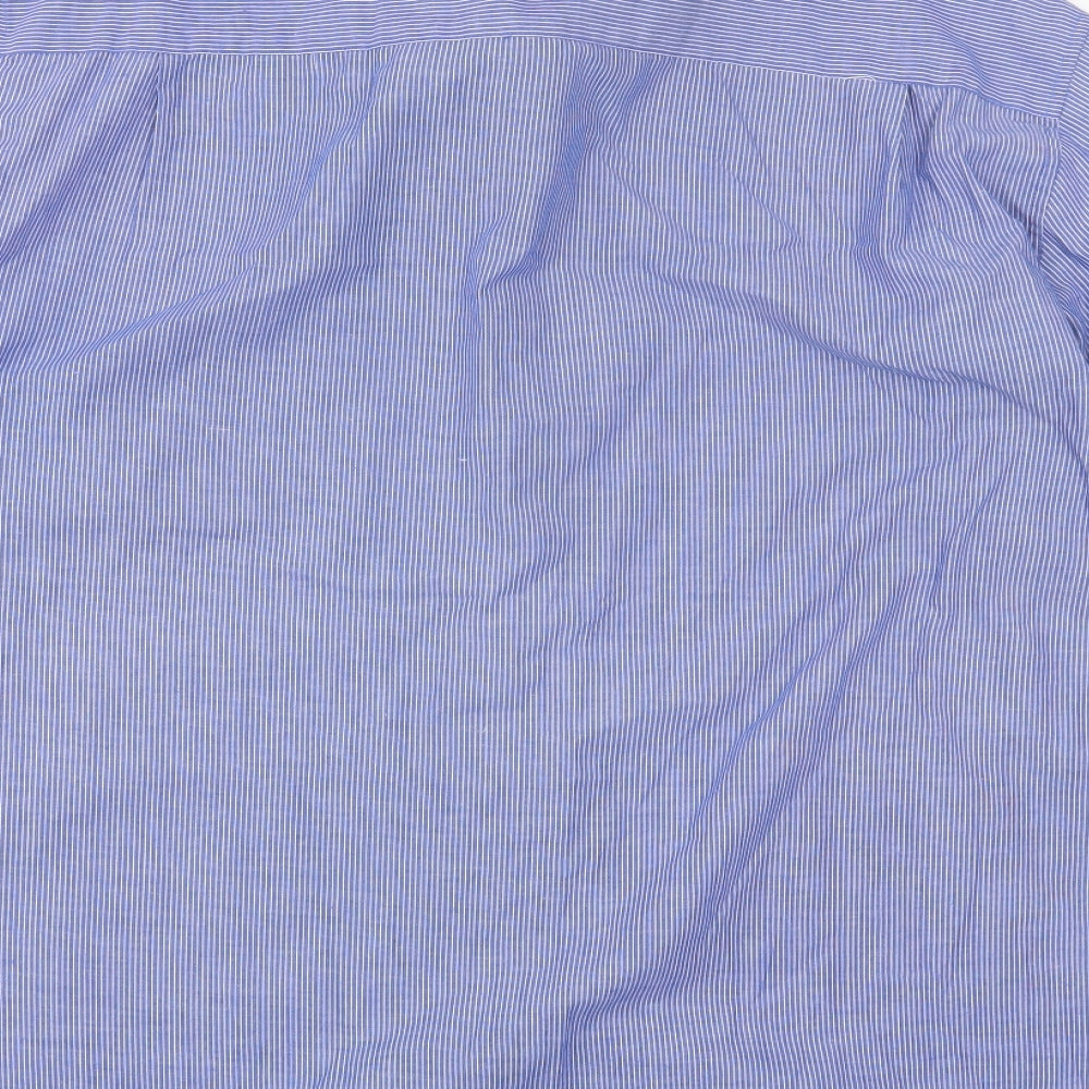 Select Mens Blue Striped Polyester Button-Up Size XL Collared Button