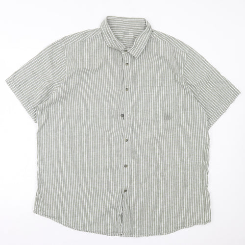 Dunnes Stores Mens Green Striped Linen Button-Up Size 2XL Collared Button