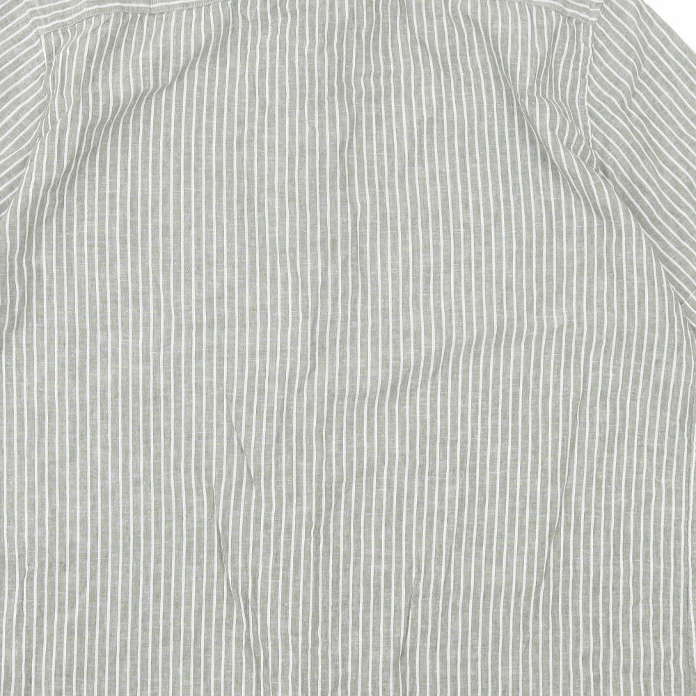 Dunnes Stores Mens Green Striped Linen Button-Up Size 2XL Collared Button