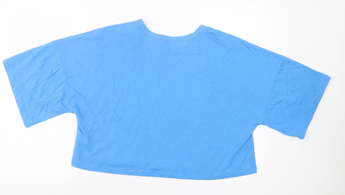 Primark Womens Blue Polyester Cropped T-Shirt Size L Crew Neck