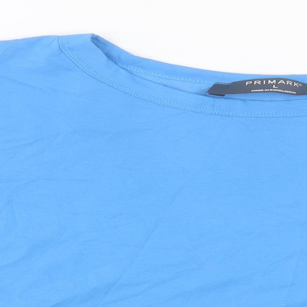 Primark Womens Blue Polyester Cropped T-Shirt Size L Crew Neck