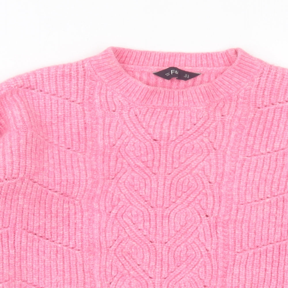 F&F Womens Pink Crew Neck Acrylic Pullover Jumper Size 14