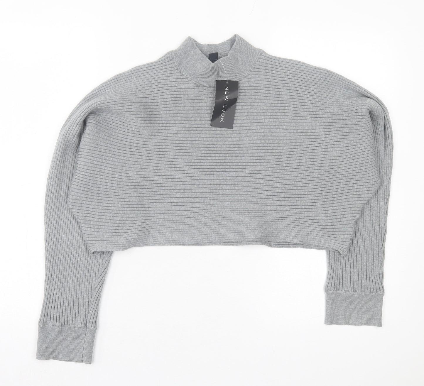 New Look Womens Grey High Neck Viscose Pullover Jumper Size L - cropped
