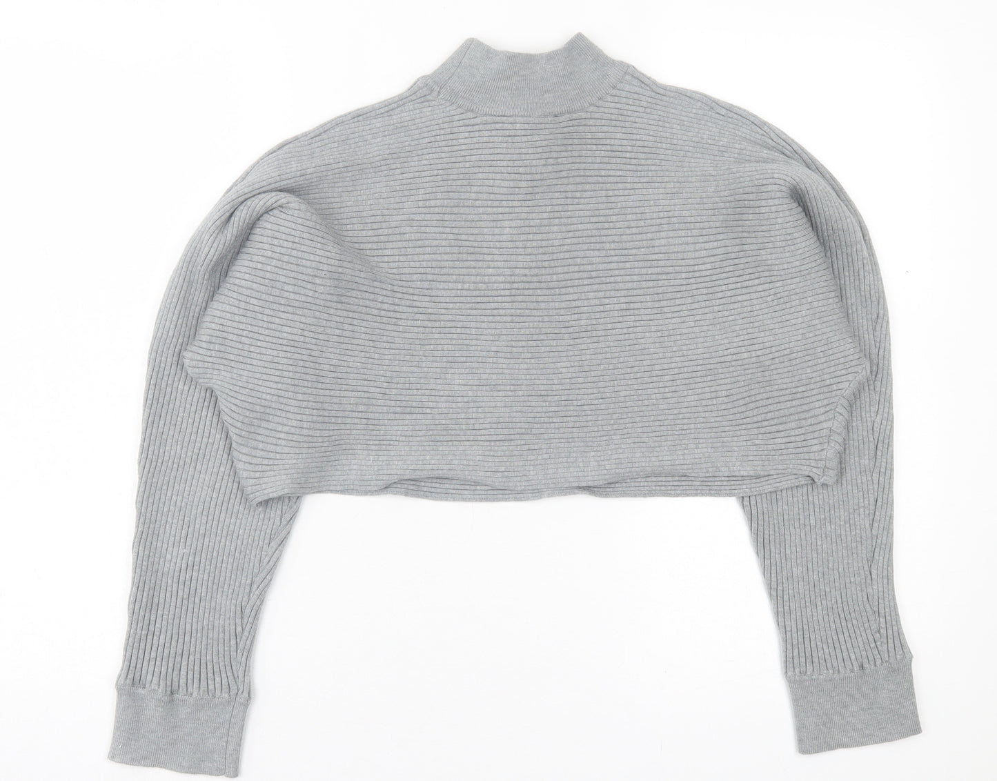 New Look Womens Grey High Neck Viscose Pullover Jumper Size L - cropped