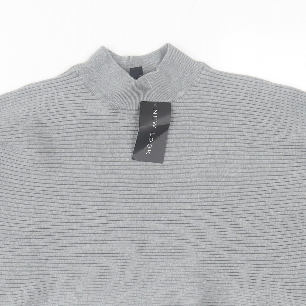 New Look Womens Grey High Neck Viscose Pullover Jumper Size L - cropped