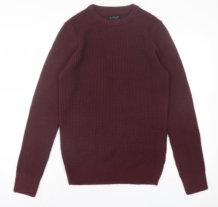 New Look Mens Purple Crew Neck Acrylic Pullover Jumper Size S