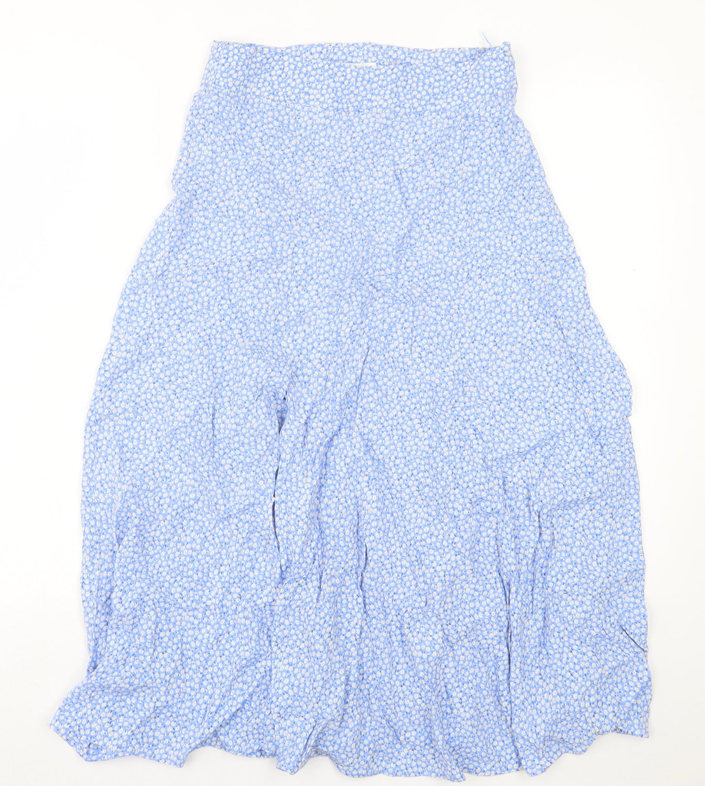 H&M Womens Blue Floral Viscose A-Line Skirt Size 10 Zip