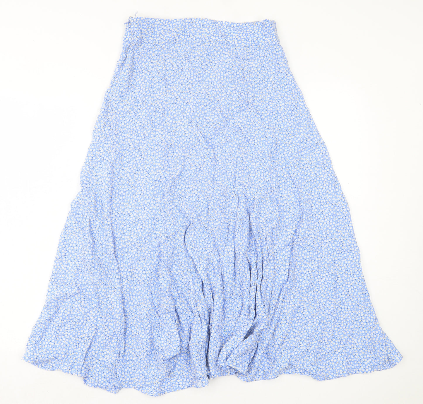 H&M Womens Blue Floral Viscose A-Line Skirt Size 10 Zip