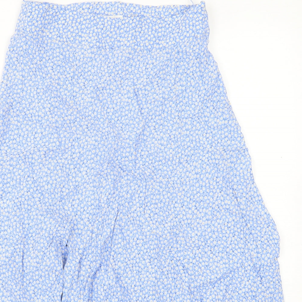 H&M Womens Blue Floral Viscose A-Line Skirt Size 10 Zip