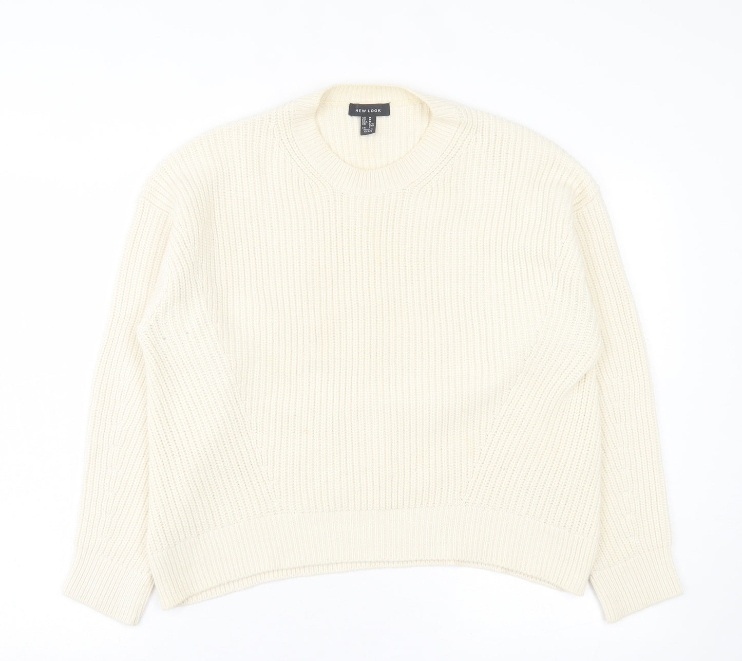 New Look Womens Ivory Crew Neck Acrylic Pullover Jumper Size M