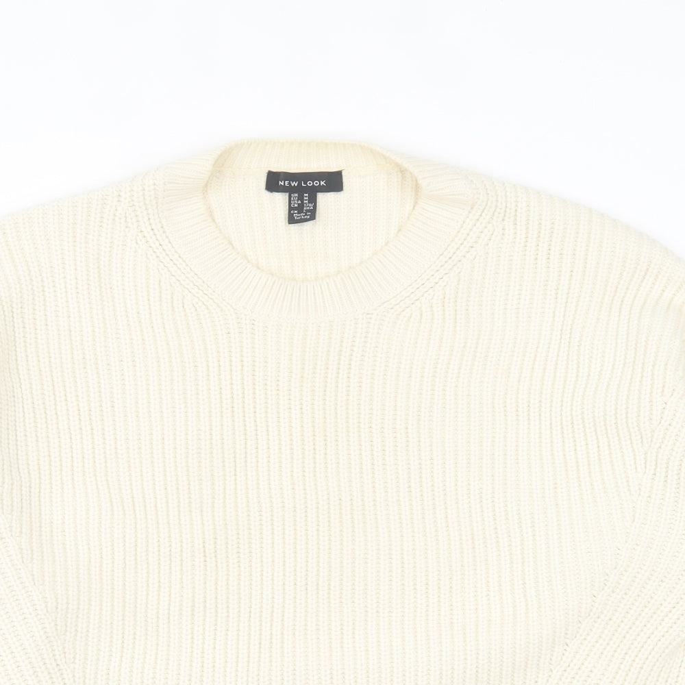 New Look Womens Ivory Crew Neck Acrylic Pullover Jumper Size M