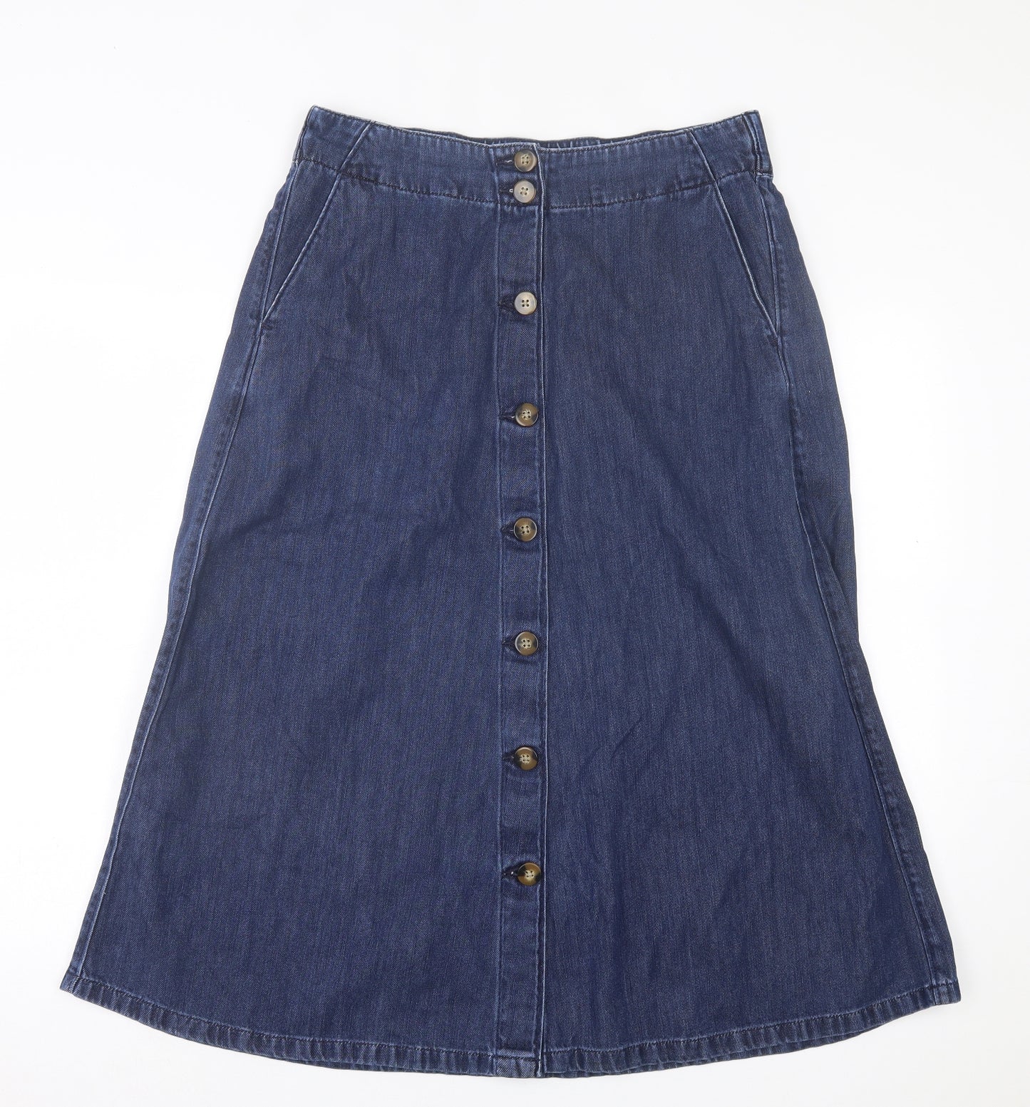 Marks and Spencer Womens Blue Cotton A-Line Skirt Size 14 Button