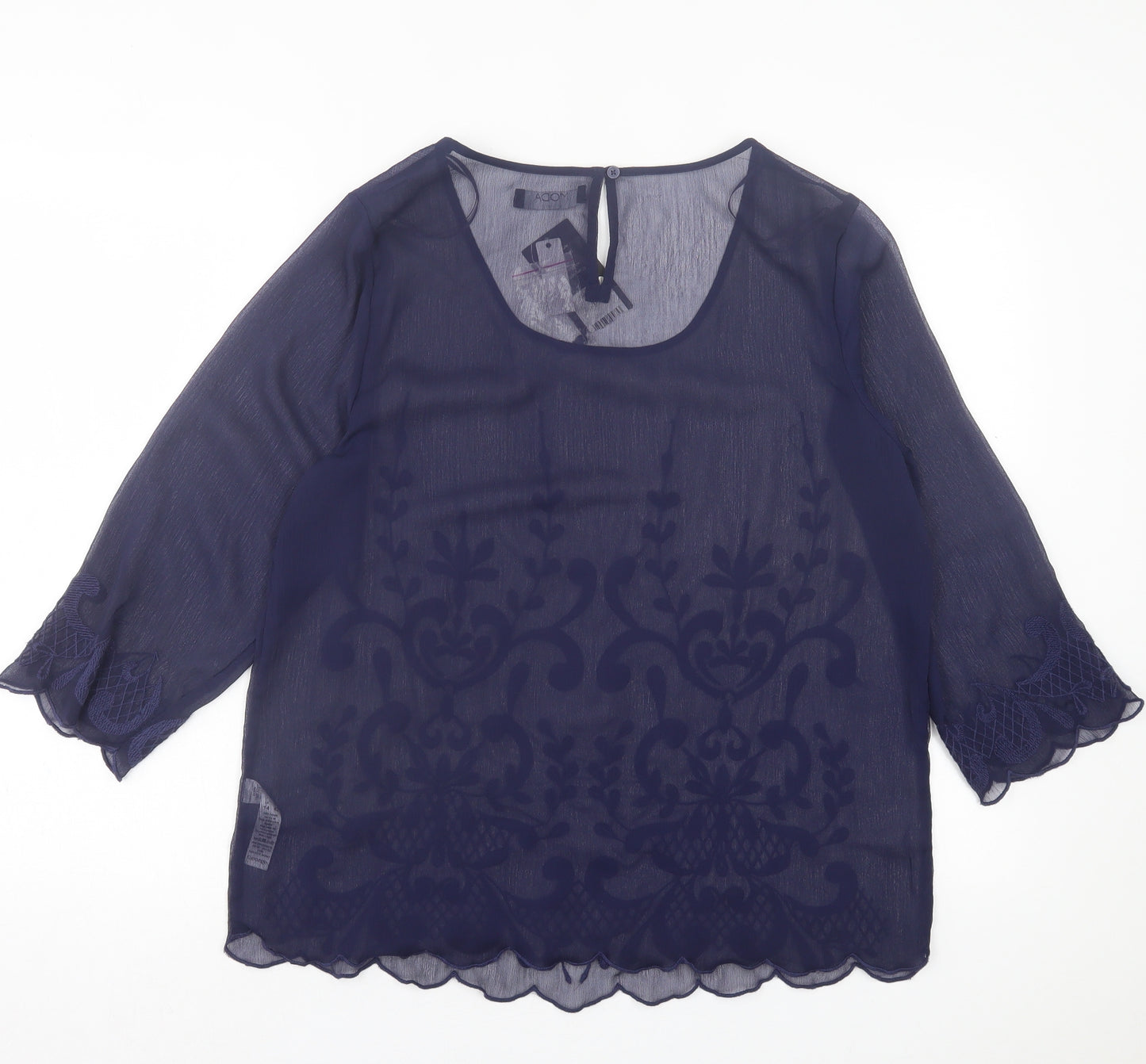 George Womens Blue Floral Polyester Basic Blouse Size 14 Crew Neck