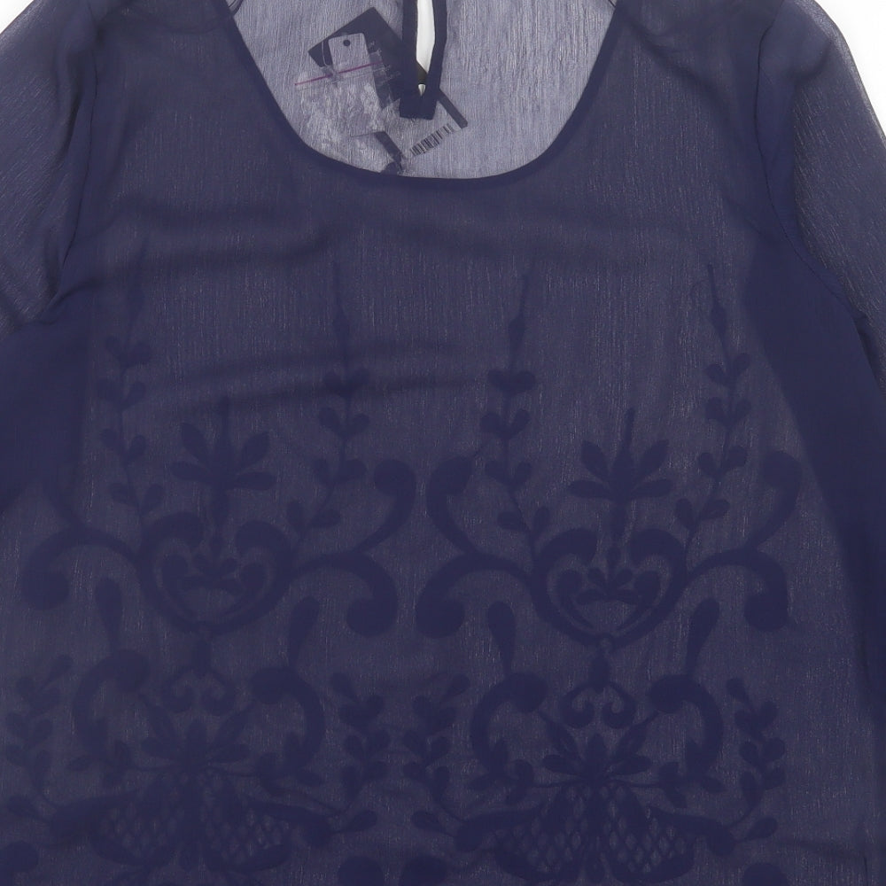 George Womens Blue Floral Polyester Basic Blouse Size 14 Crew Neck