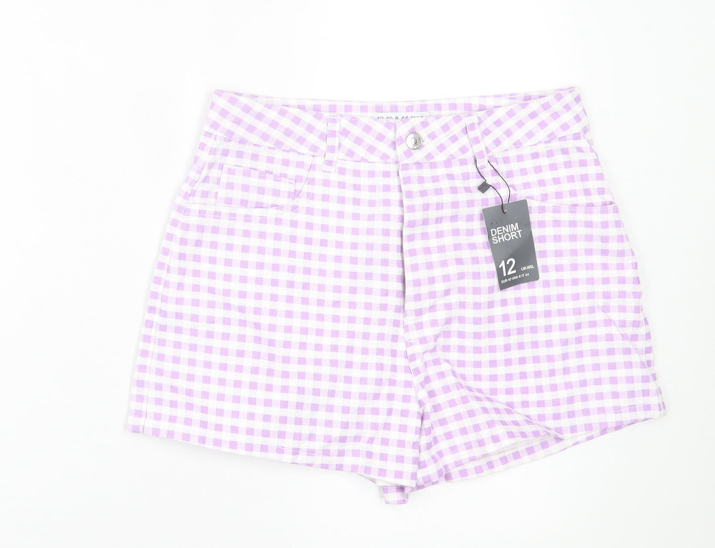 Primark Womens Purple Plaid Cotton Boyfriend Shorts Size 12 L3 in Regular Button
