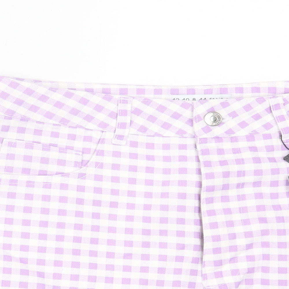 Primark Womens Purple Plaid Cotton Boyfriend Shorts Size 12 L3 in Regular Button