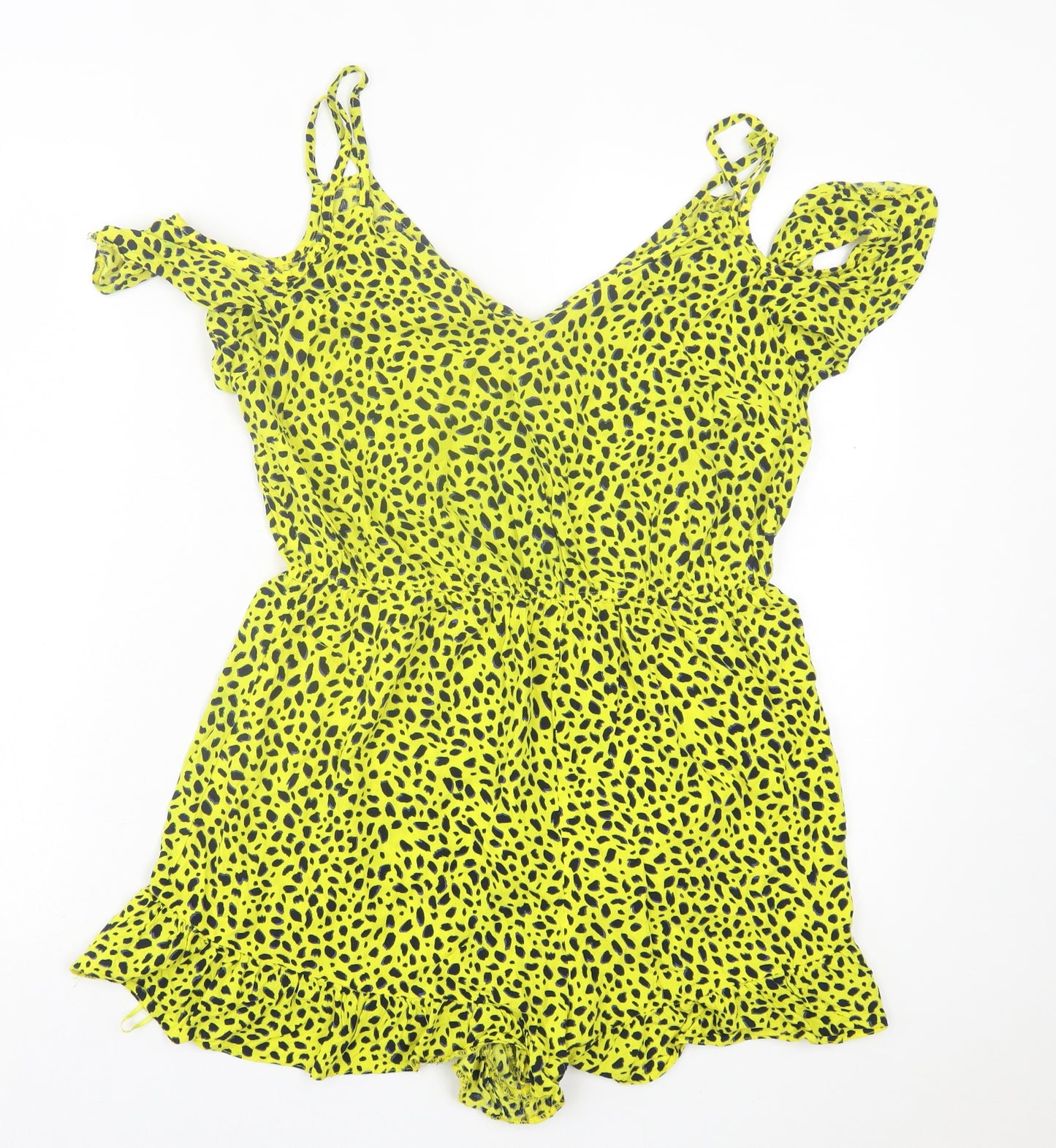George Womens Yellow Animal Print Viscose Playsuit One-Piece Size 14 Pullover