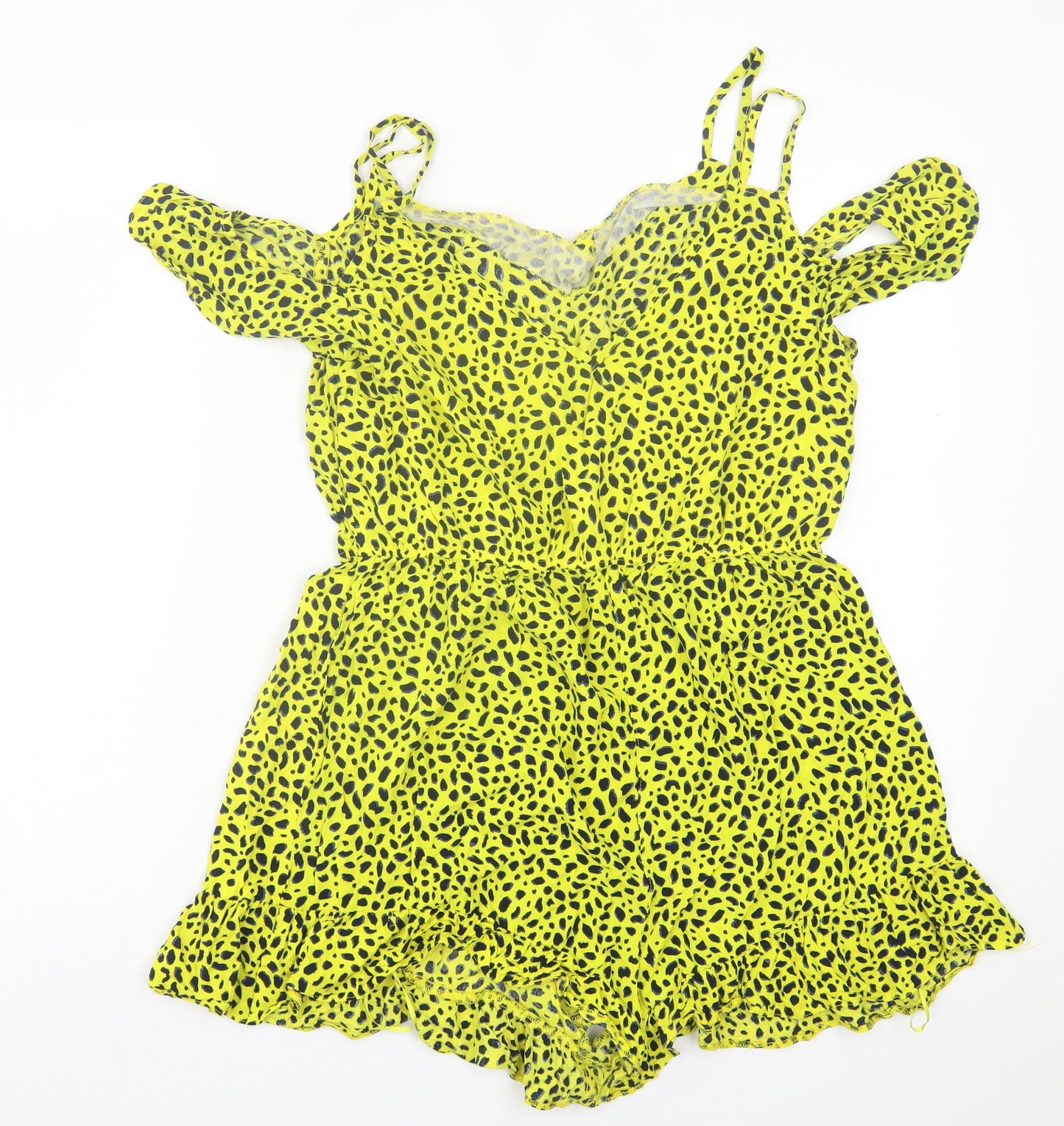George Womens Yellow Animal Print Viscose Playsuit One-Piece Size 14 Pullover