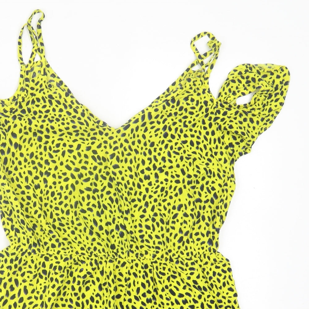 George Womens Yellow Animal Print Viscose Playsuit One-Piece Size 14 Pullover