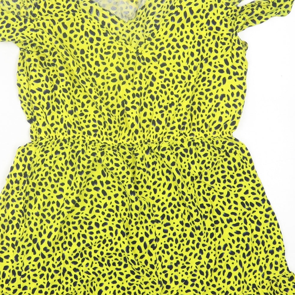 George Womens Yellow Animal Print Viscose Playsuit One-Piece Size 14 Pullover