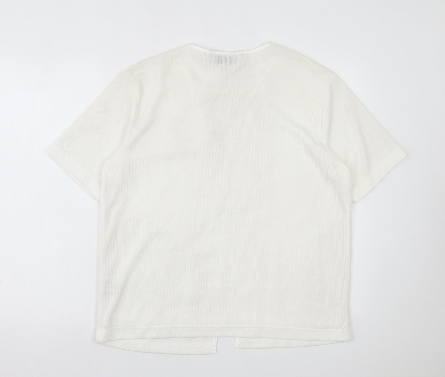 Carolyn Taylor Womens White Floral Polyester Basic T-Shirt Size S V-Neck