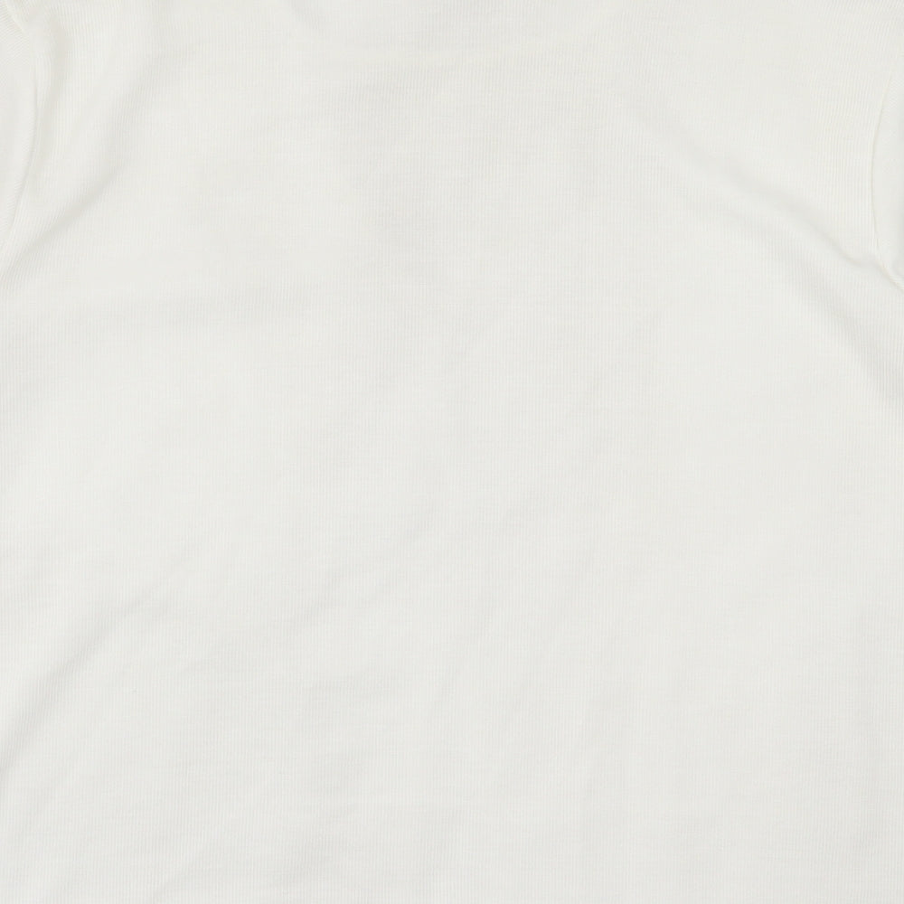 Carolyn Taylor Womens White Floral Polyester Basic T-Shirt Size S V-Neck