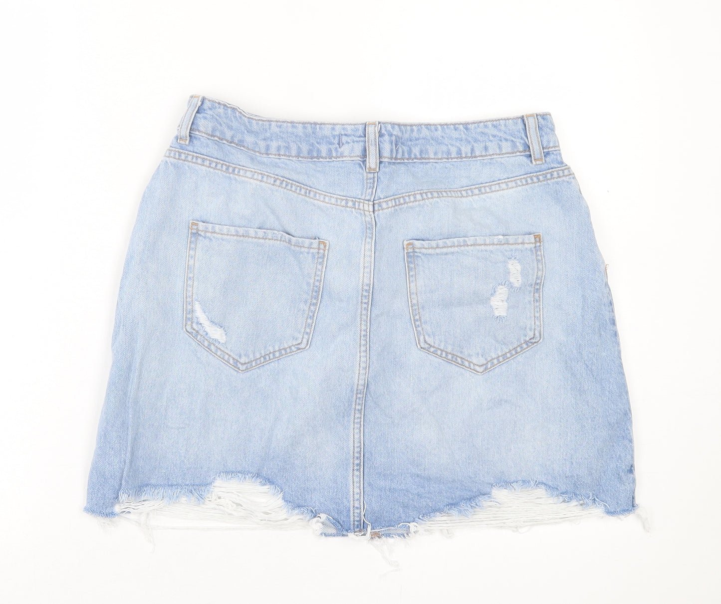 Primark Womens Blue Cotton A-Line Skirt Size 14 Button