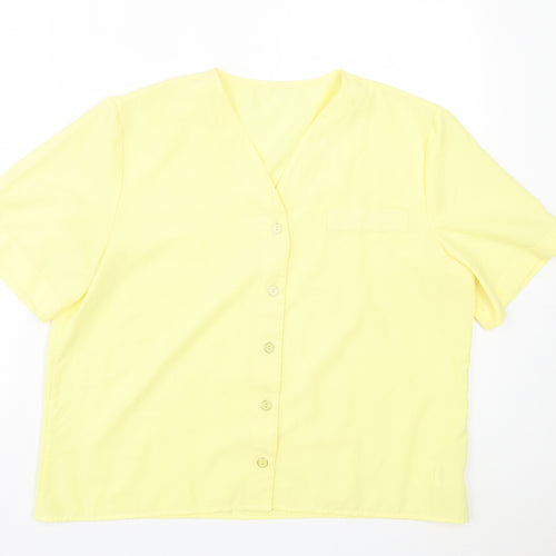 ST BENARD Womens Yellow Polyester Basic Button-Up Size 16 V-Neck