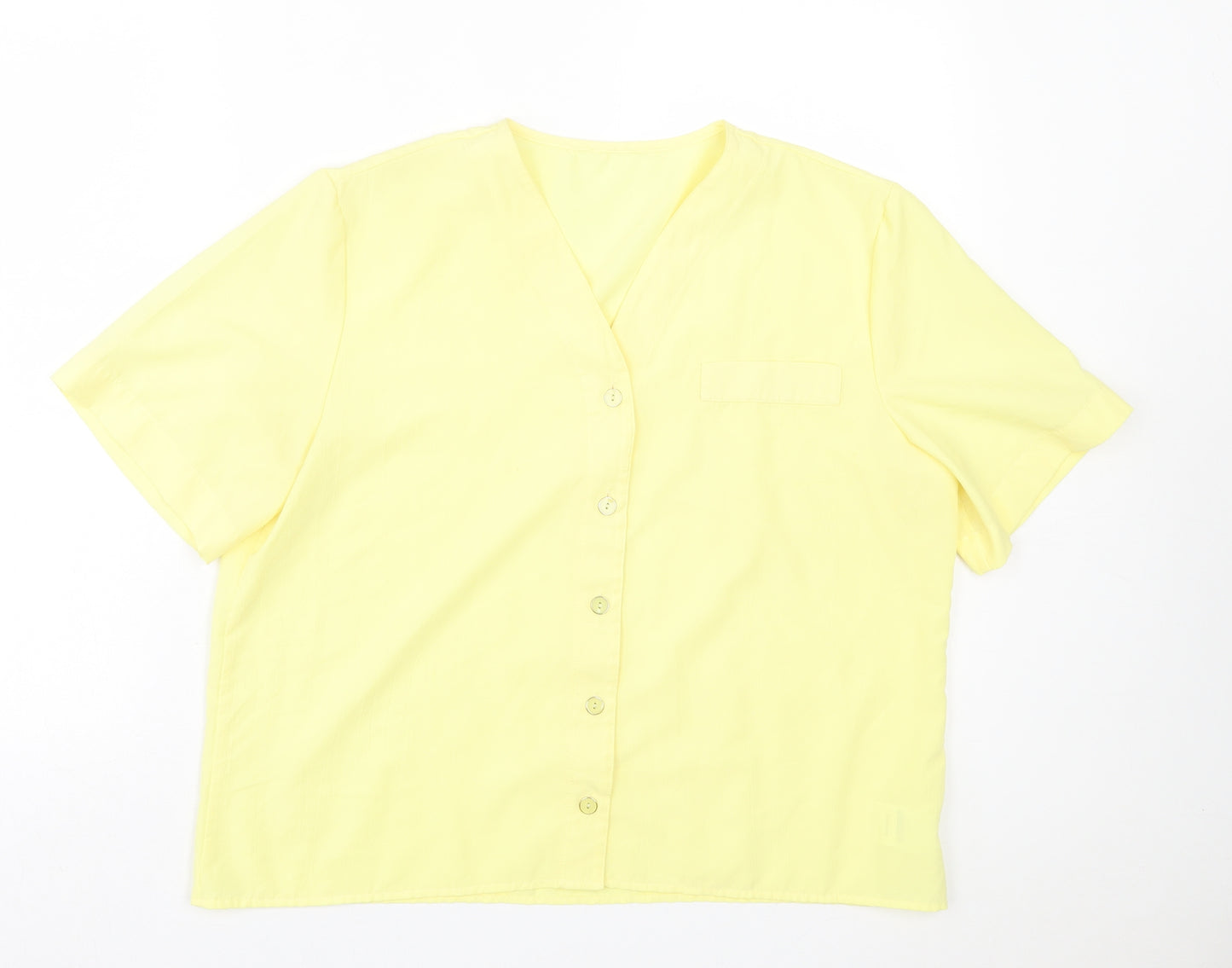 ST BENARD Womens Yellow Polyester Basic Button-Up Size 16 V-Neck