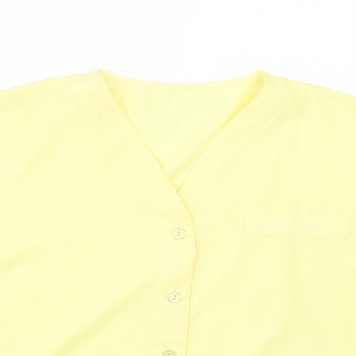 ST BENARD Womens Yellow Polyester Basic Button-Up Size 16 V-Neck