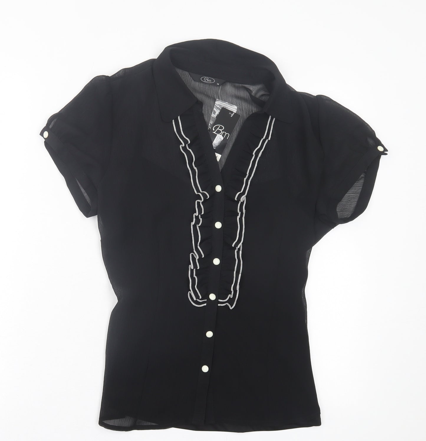 Bonmarché Womens Black Polyester Basic Blouse Size 14 V-Neck