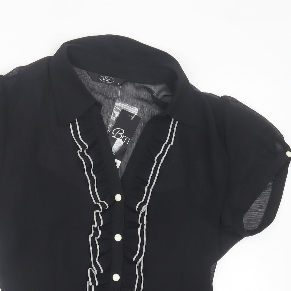 Bonmarché Womens Black Polyester Basic Blouse Size 14 V-Neck