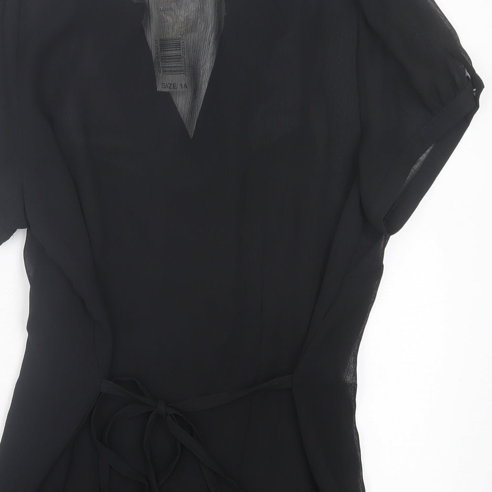 Bonmarché Womens Black Polyester Basic Blouse Size 14 V-Neck