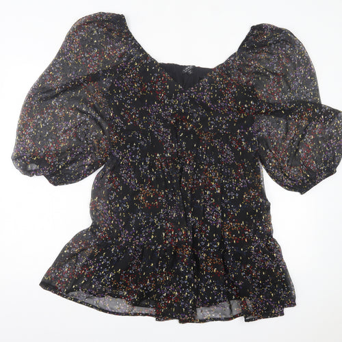 Miss Selfridge Womens Black Geometric Polyester A-Line Size 10 Square Neck Pullover