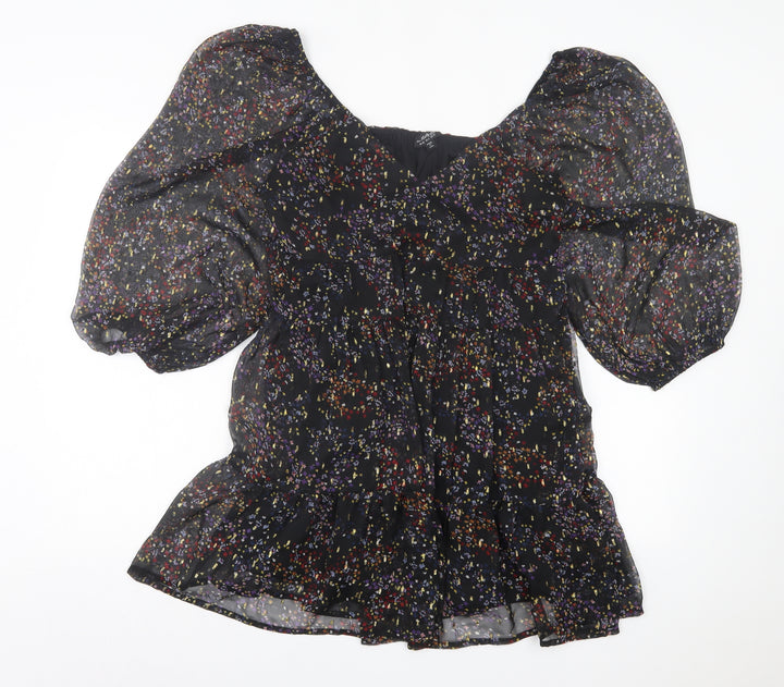 Miss Selfridge Womens Black Geometric Polyester A-Line Size 10 Square Neck Pullover
