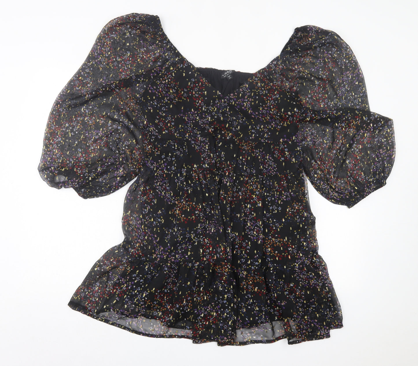 Miss Selfridge Womens Black Geometric Polyester A-Line Size 10 Square Neck Pullover