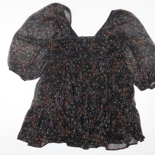 Miss Selfridge Womens Black Geometric Polyester A-Line Size 10 Square Neck Pullover