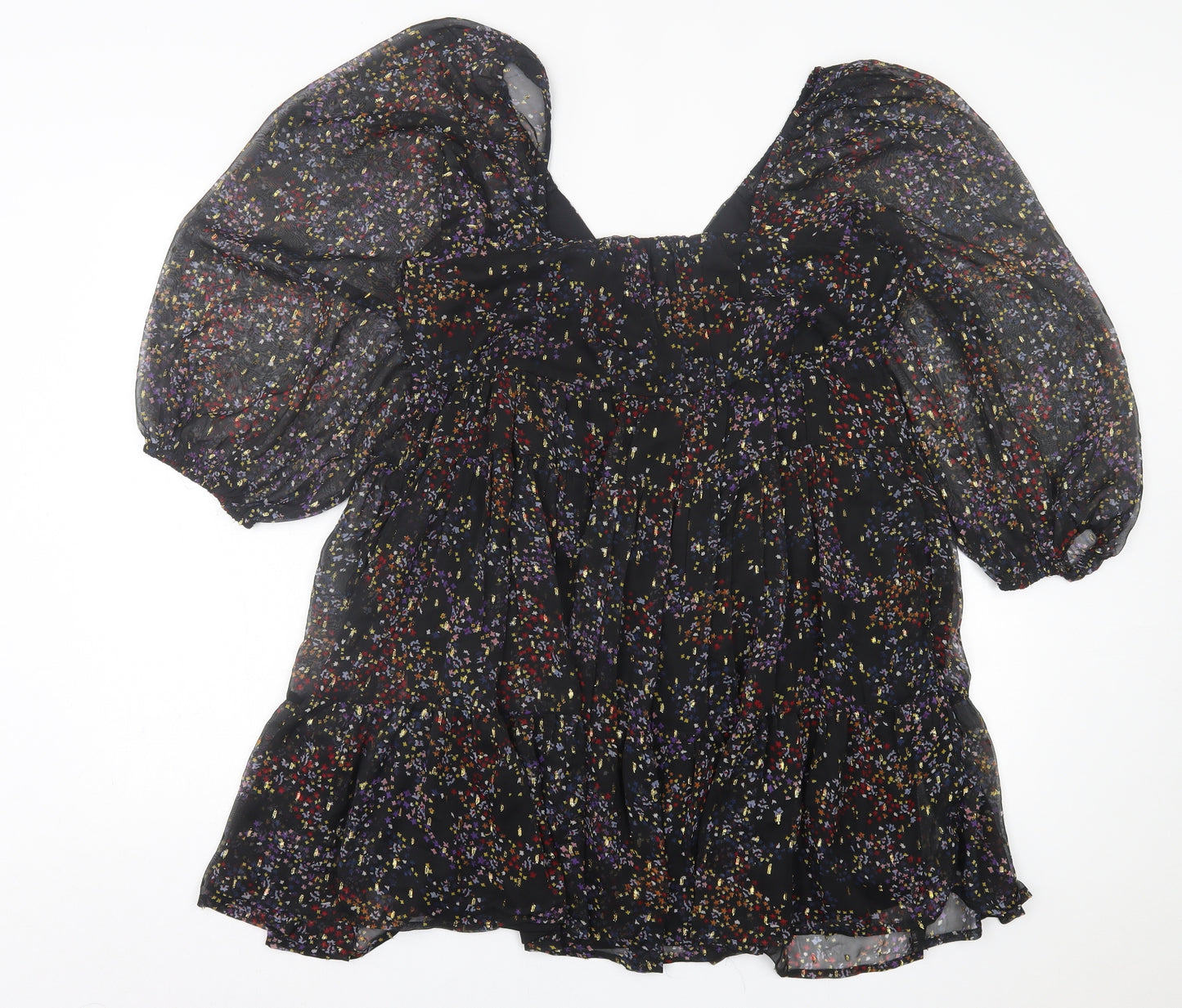 Miss Selfridge Womens Black Geometric Polyester A-Line Size 10 Square Neck Pullover