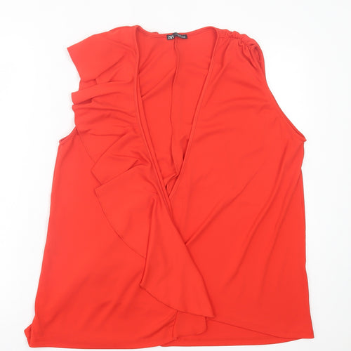 Zara Womens Red Polyester Wrap Blouse Size M V-Neck