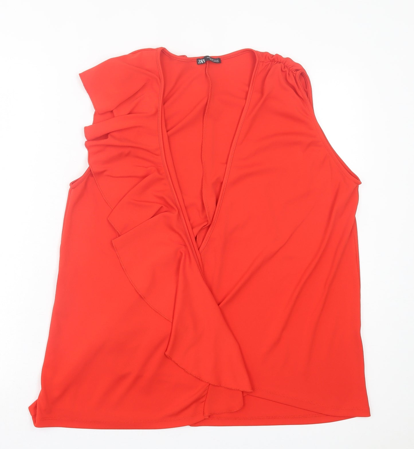 Zara Womens Red Polyester Wrap Blouse Size M V-Neck