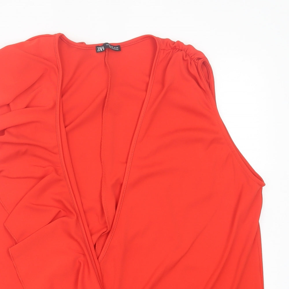 Zara Womens Red Polyester Wrap Blouse Size M V-Neck