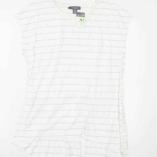 Primark Womens White Striped Polyester Tunic T-Shirt Size M Crew Neck