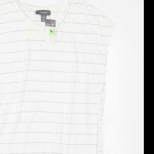 Primark Womens White Striped Polyester Tunic T-Shirt Size M Crew Neck