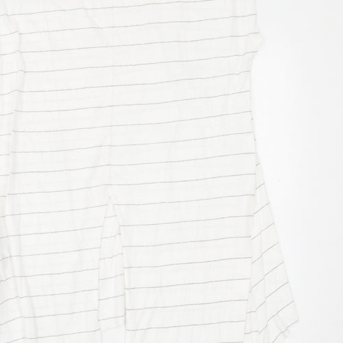 Primark Womens White Striped Polyester Tunic T-Shirt Size M Crew Neck