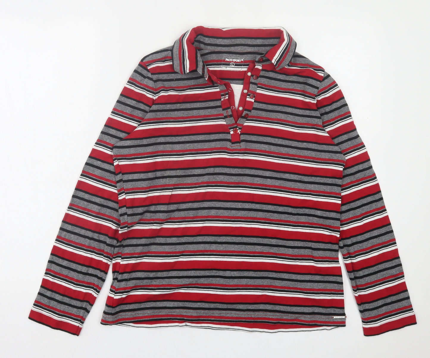 Paco Sport Womens Red Striped Cotton Basic Polo Size L Collared