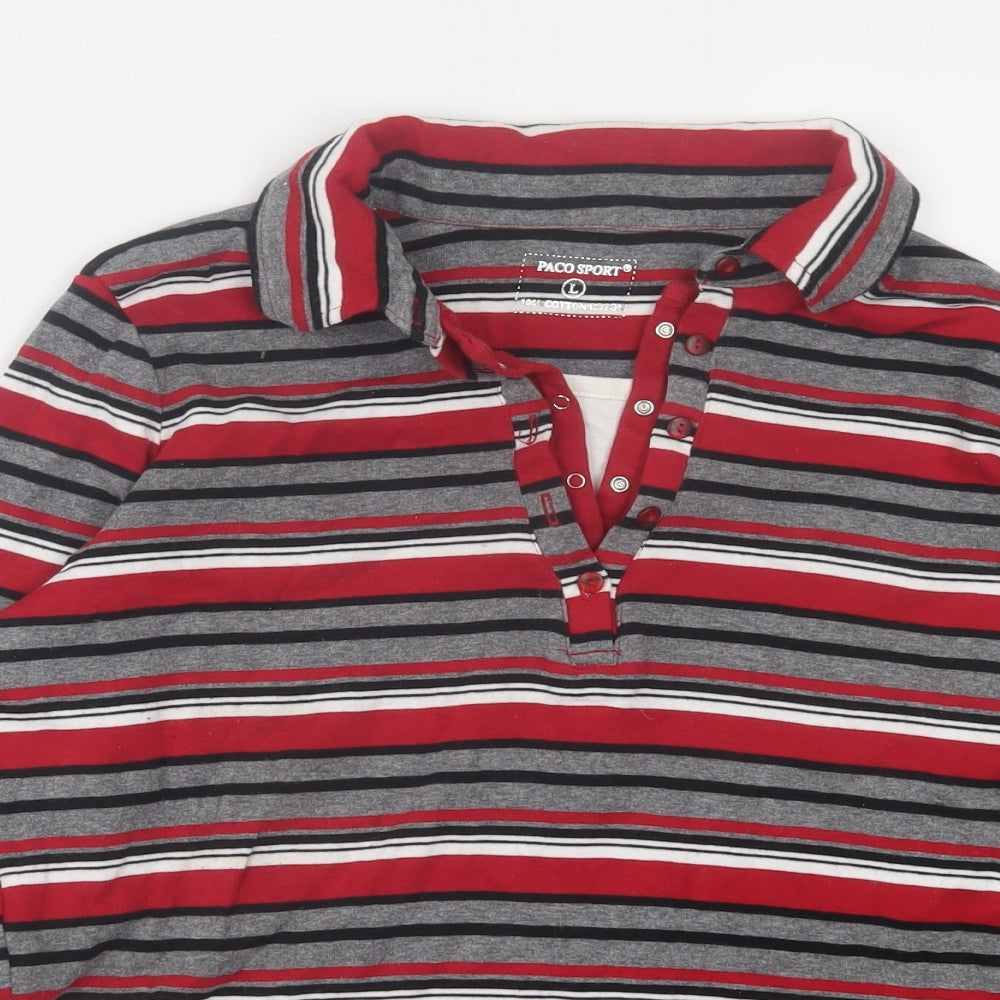 Paco Sport Womens Red Striped Cotton Basic Polo Size L Collared