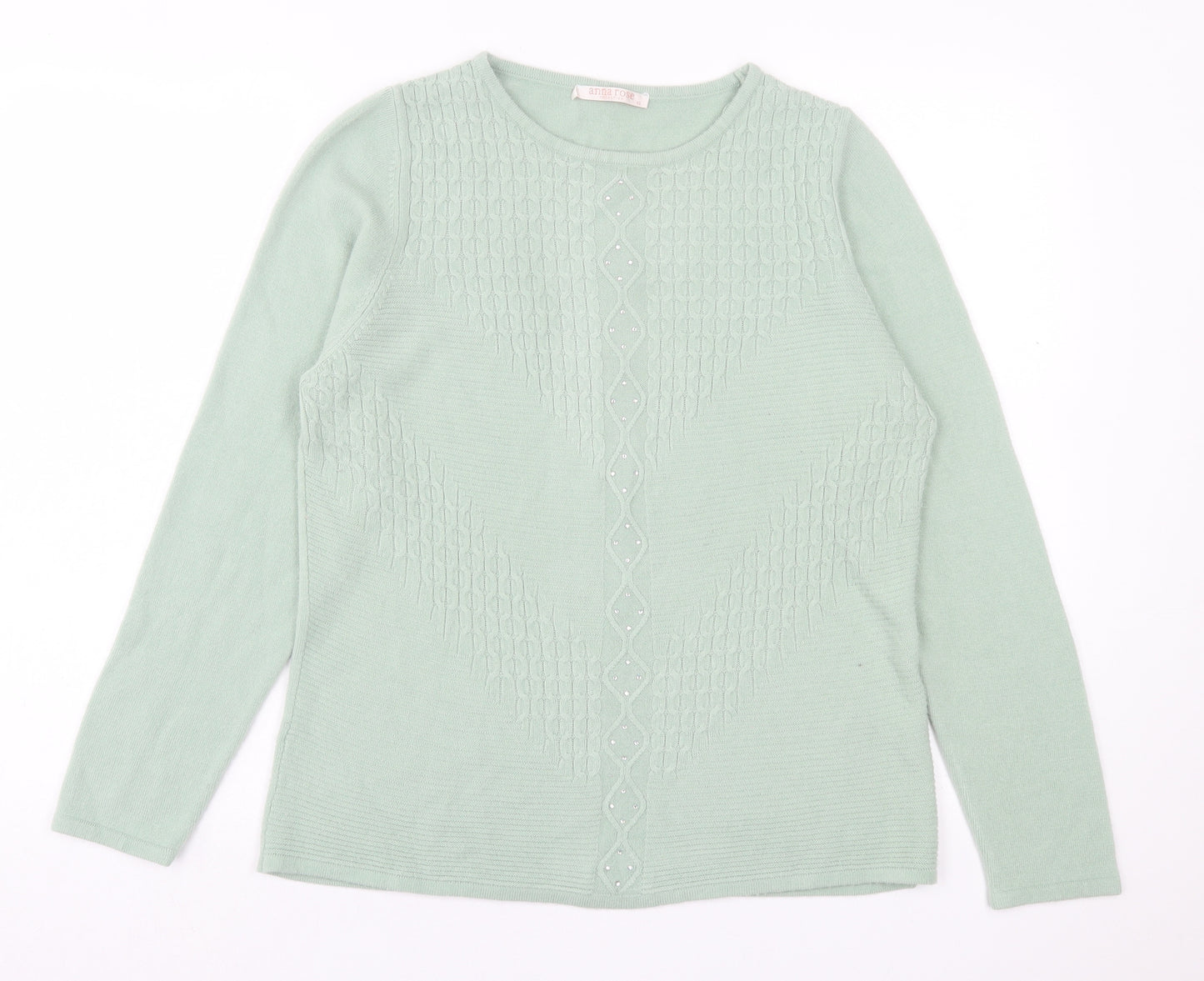 anna rose Womens Green Crew Neck Acrylic Pullover Jumper Size XL